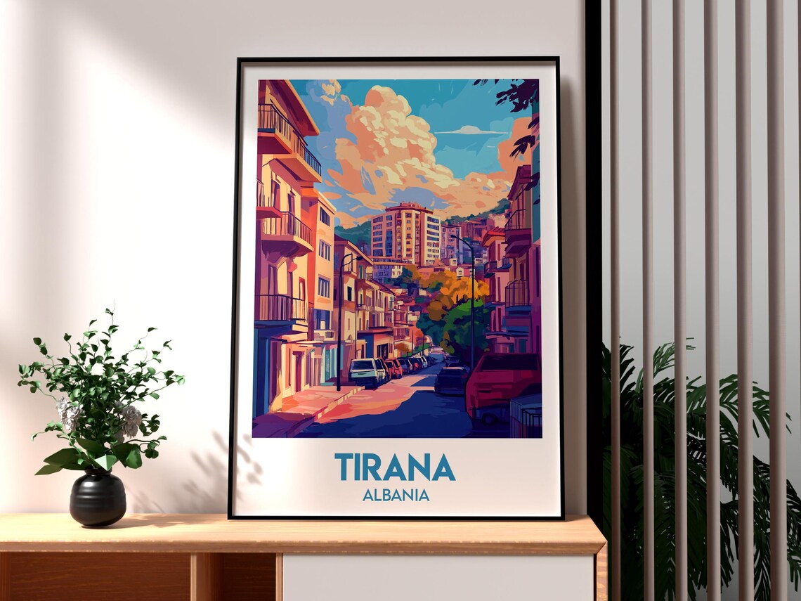 Tirana Albania Old Town Street Warm Sunset Balkan Travel Poster