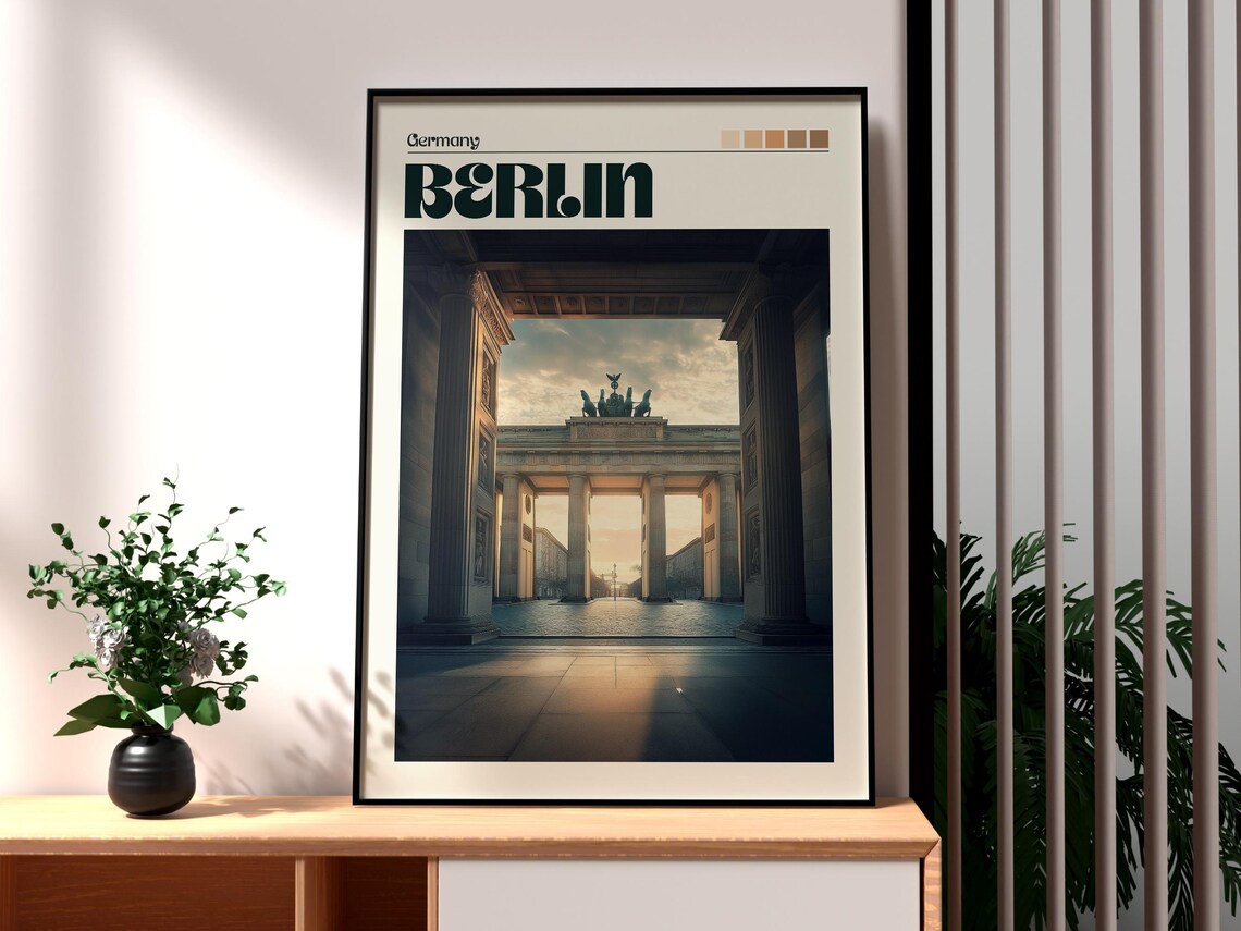 Berlin Germany Brandenburg Gate Sunrise View Scene Travel Poster