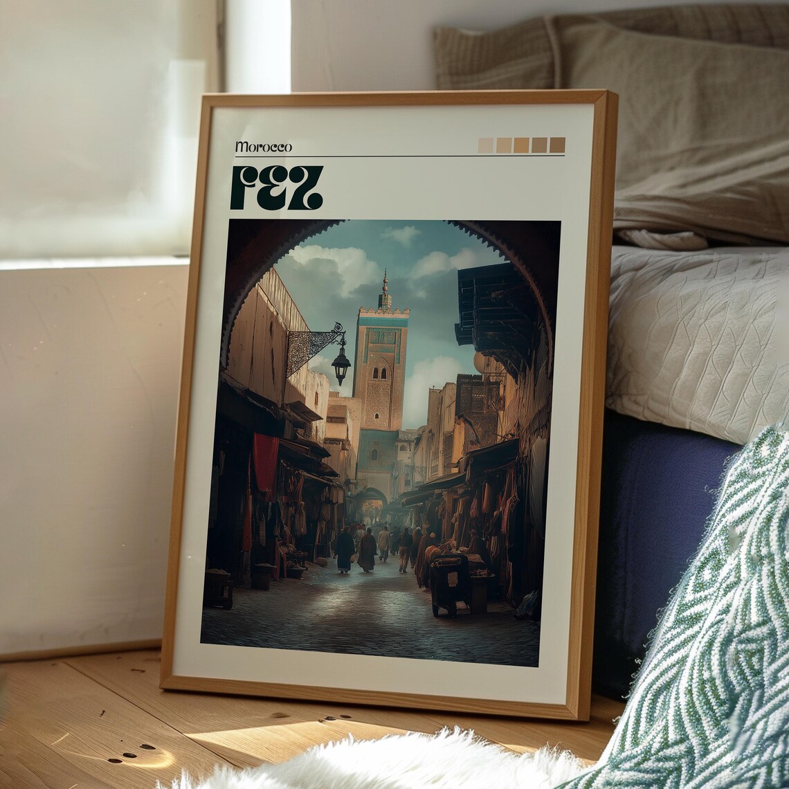 Fez Morocco Medina Market Street Minaret Tower Travel Poster - Image 3