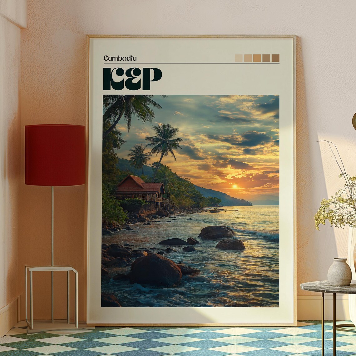 Kep Cambodia Rocky Coast Sunset Palm Beach Golden Hour Travel Poster - Image 2