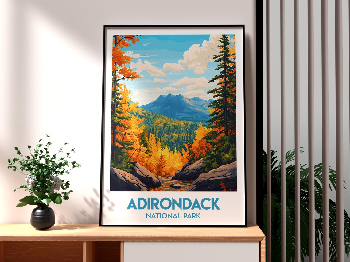 Adirondack National Park Autumn Mountains Illustration Art Poster