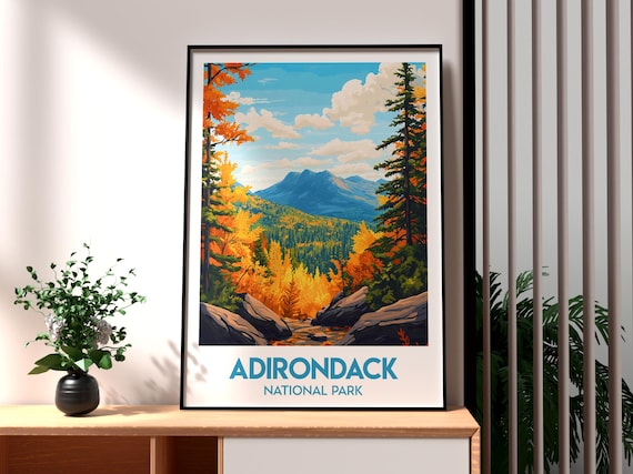 Adirondack National Park Autumn Mountains Illustration Art Poster