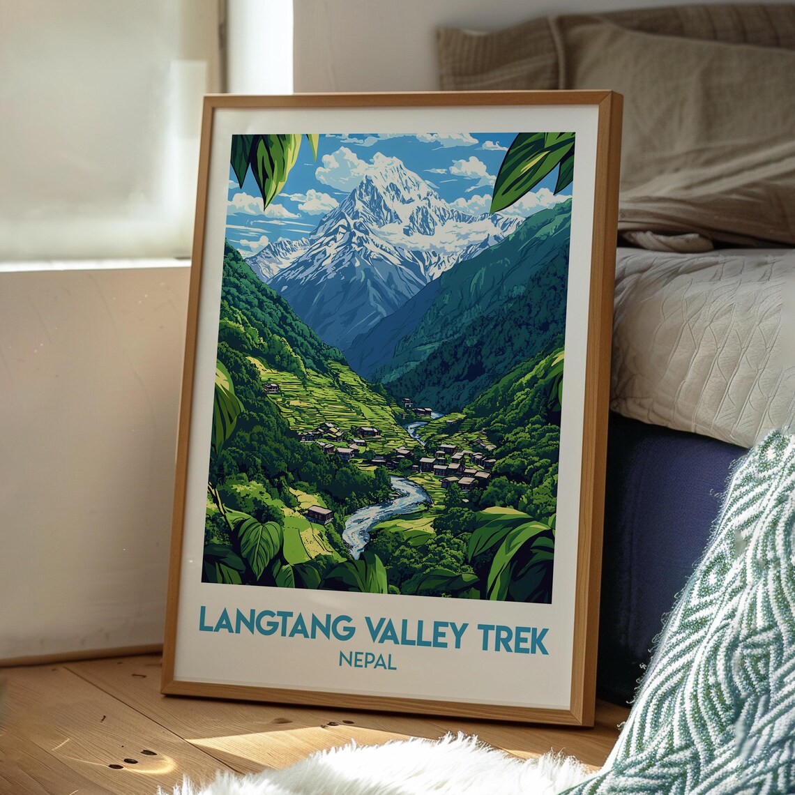 Langtang Valley Trek Nepal Himalayan Snow Peaks Vintage Travel Poster - Image 3
