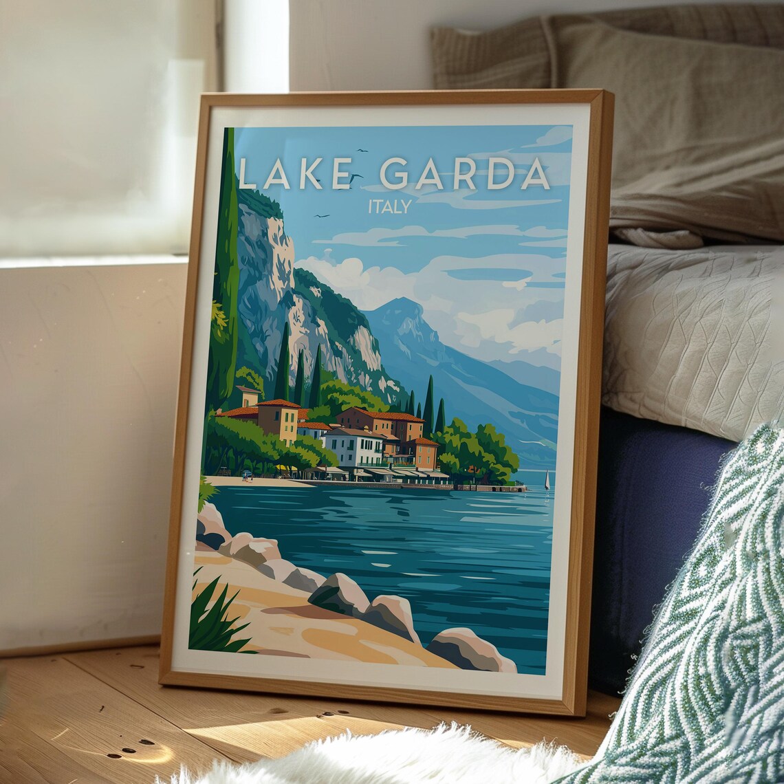 Lake Garda Italy Lakeside Village Cypress Mountains Travel Poster - Image 3