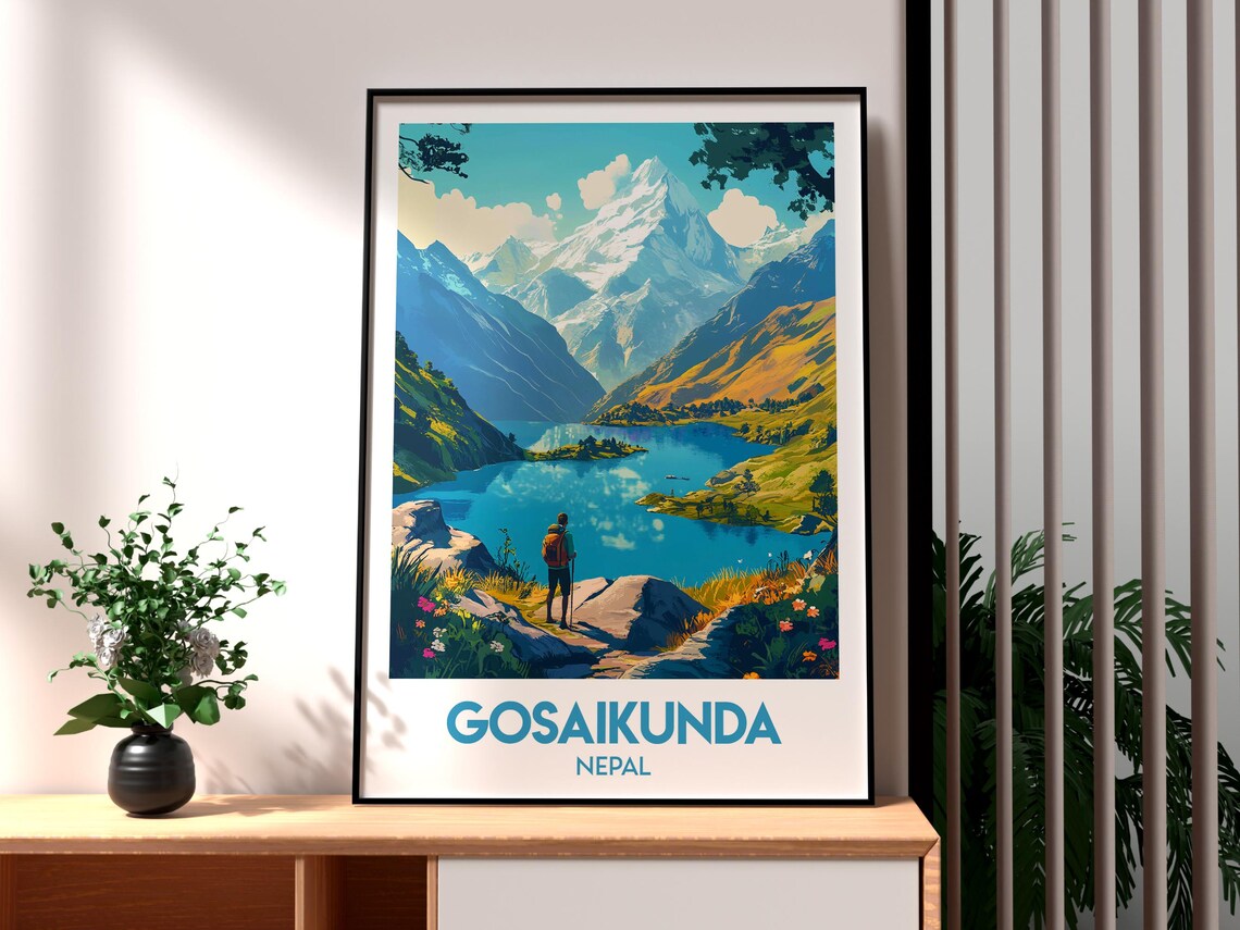 Gosaikunda Nepal Alpine Lake Hiker Himalayan Trek Travel Poster