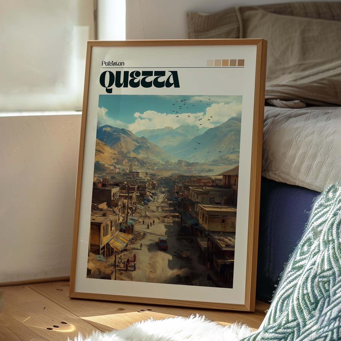 Quetta Pakistan Mountain Valley Town Street Retro Travel Poster - Image 3