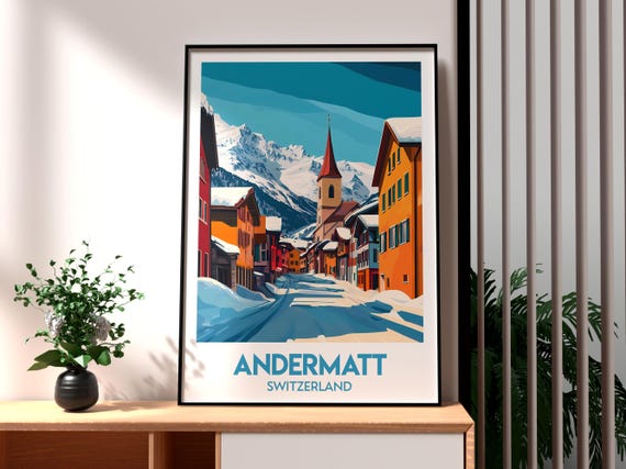 Andermatt Poster Swiss Alps Print Wall Art Switzerland Skiing