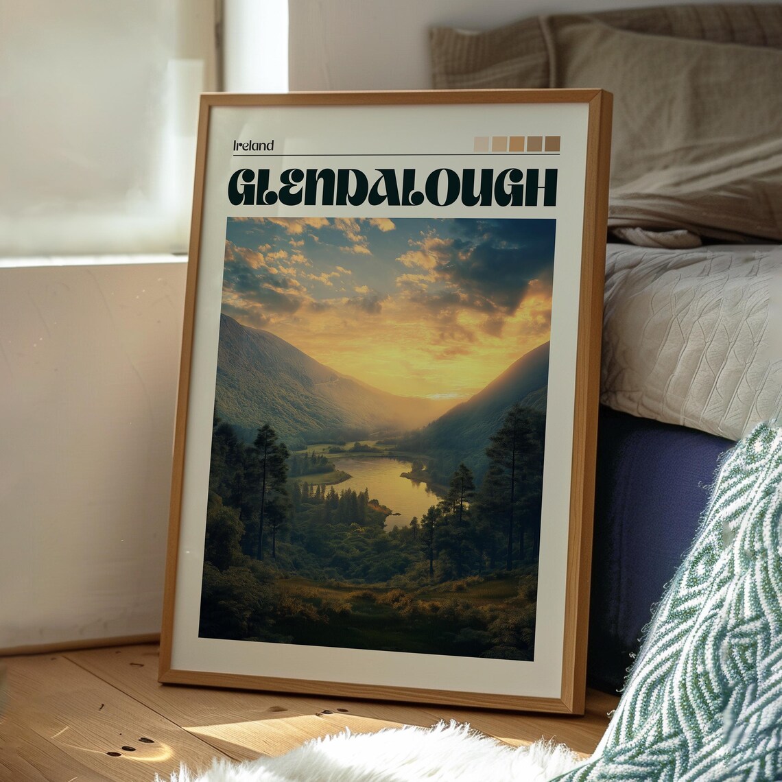 Glendalough Ireland Mountain Lake Sunset Valley Travel Poster - Image 3