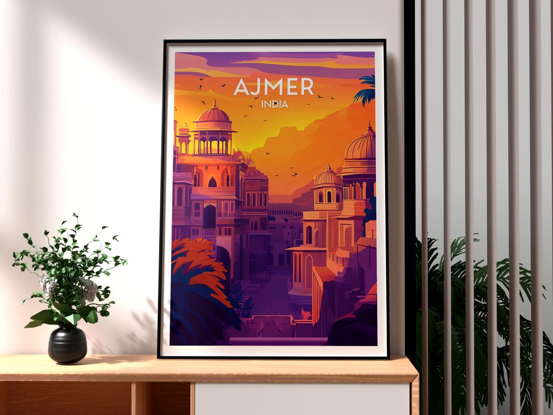 Ajmer India Sunset Domes Palace Royal Rajasthan Travel Poster