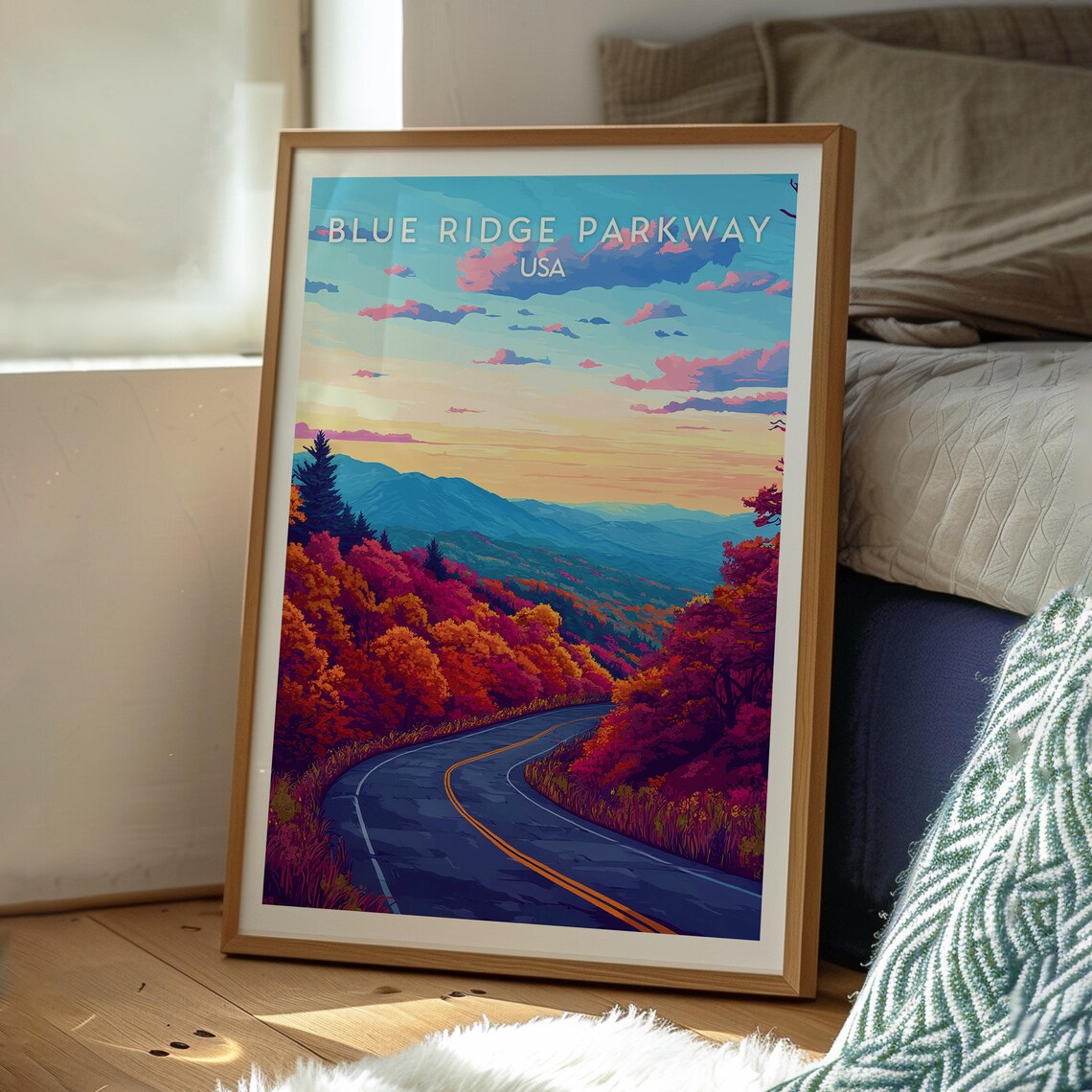 Blue Ridge Parkway USA Autumn Mountains Illustrated Travel Poster - Image 3