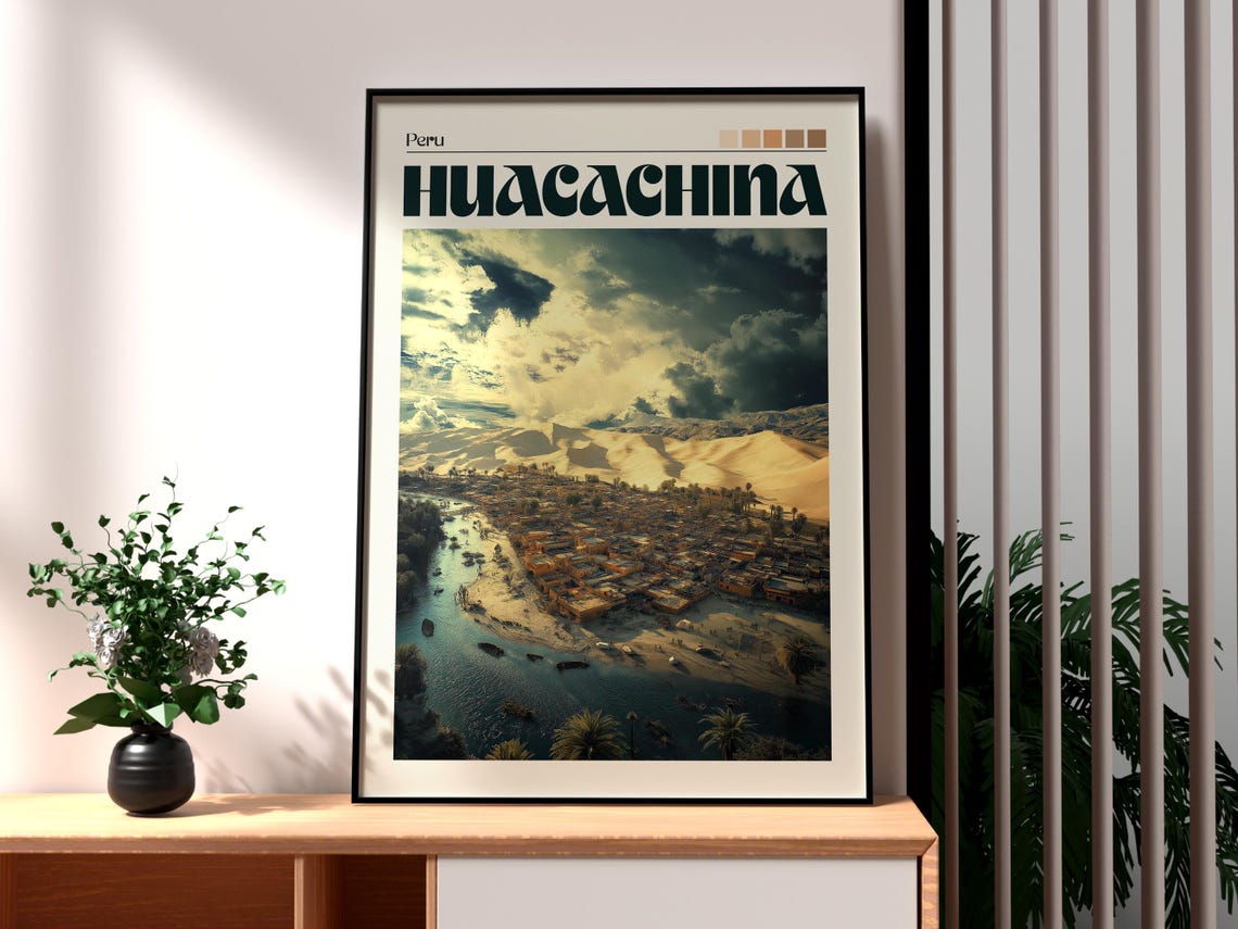 Huacachina Poster Art Peru Travel Print Wall Backpacking South America