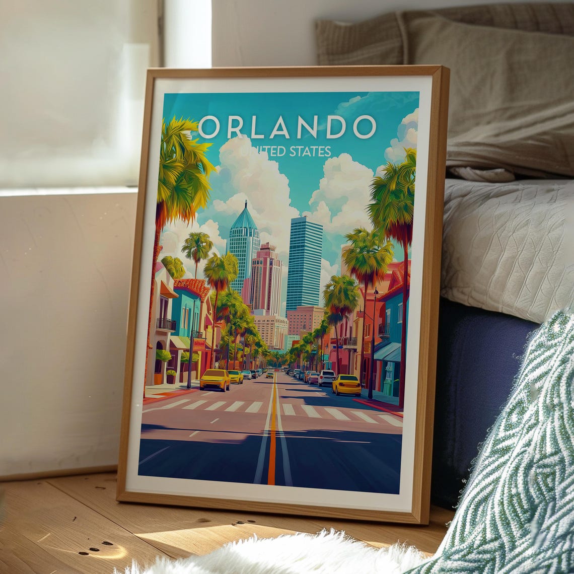 Orlando Florida Palm Lined Downtown Skyline Boulevard Poster - Image 3