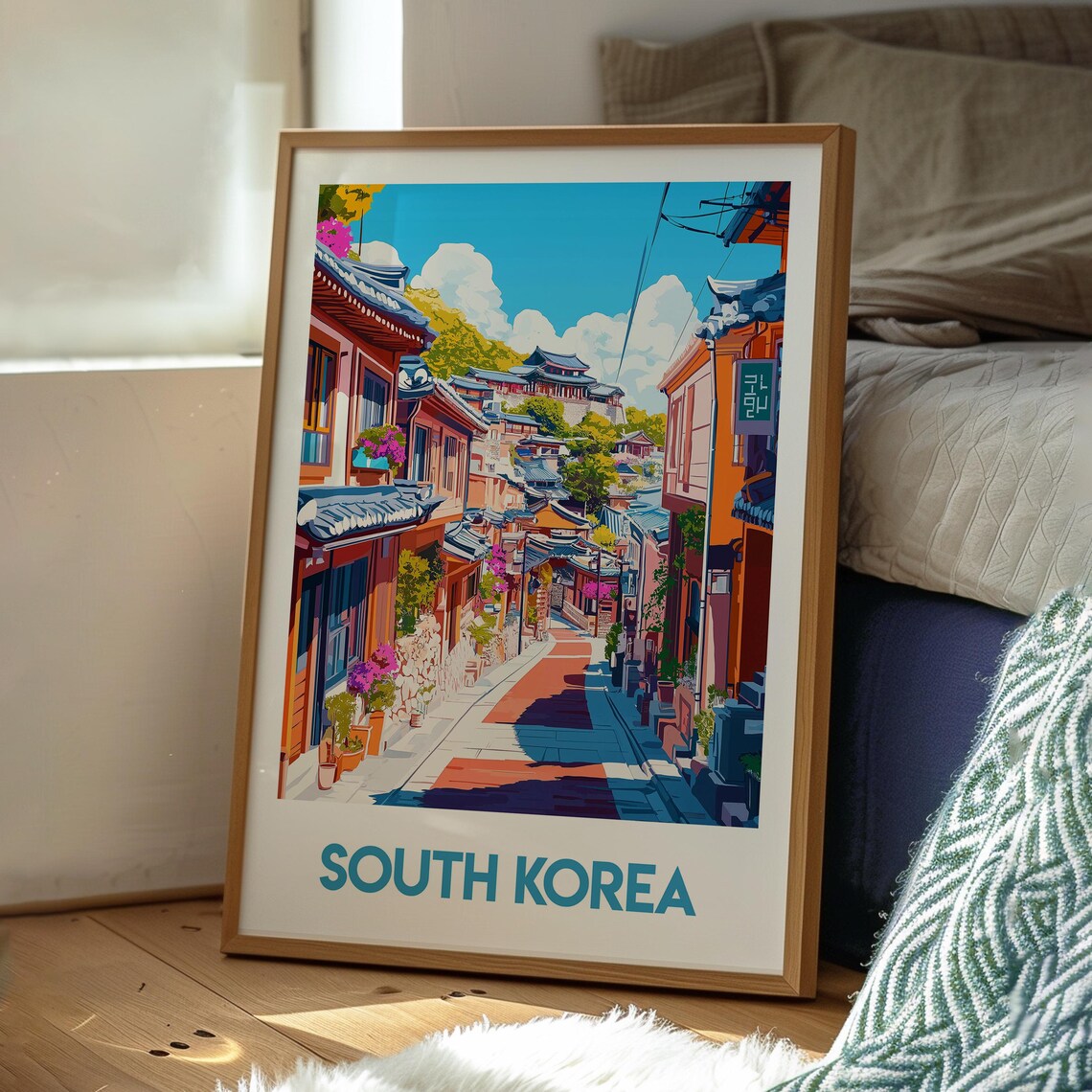 South Korea Traditional Hanok Alley Retro Vintage Travel Poster - Image 3