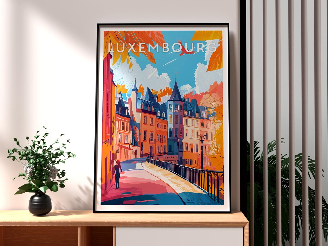 Luxembourg Autumn Street Colorful Buildings Fall City Poster