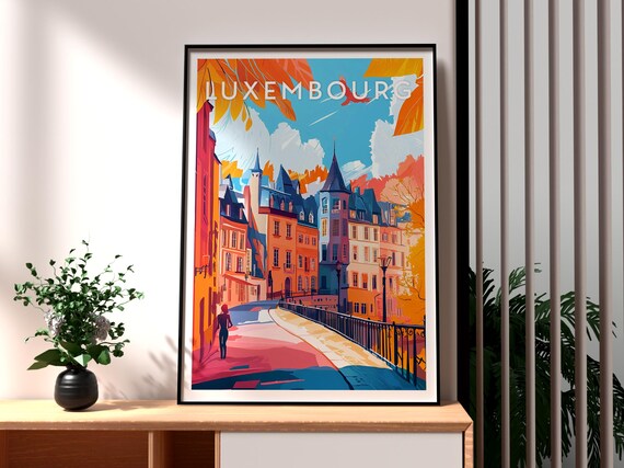 Luxembourg Autumn Street Colorful Buildings Fall City Poster