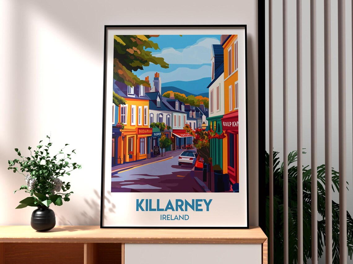 Killarney Ireland Colorful Shopfront Town Street Travel Poster