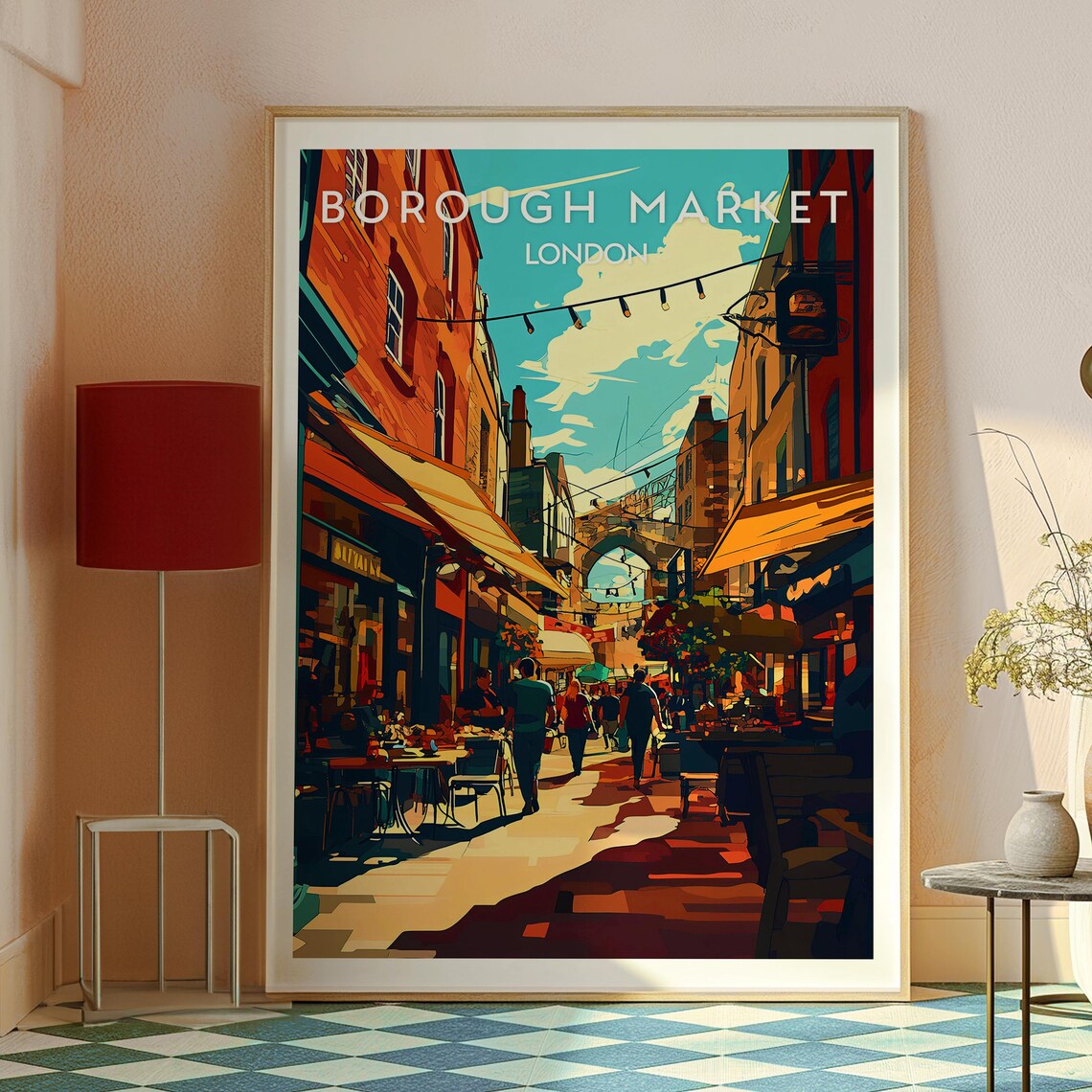 Borough Market London Vintage Food Hall Street Scene Travel Poster - Image 2