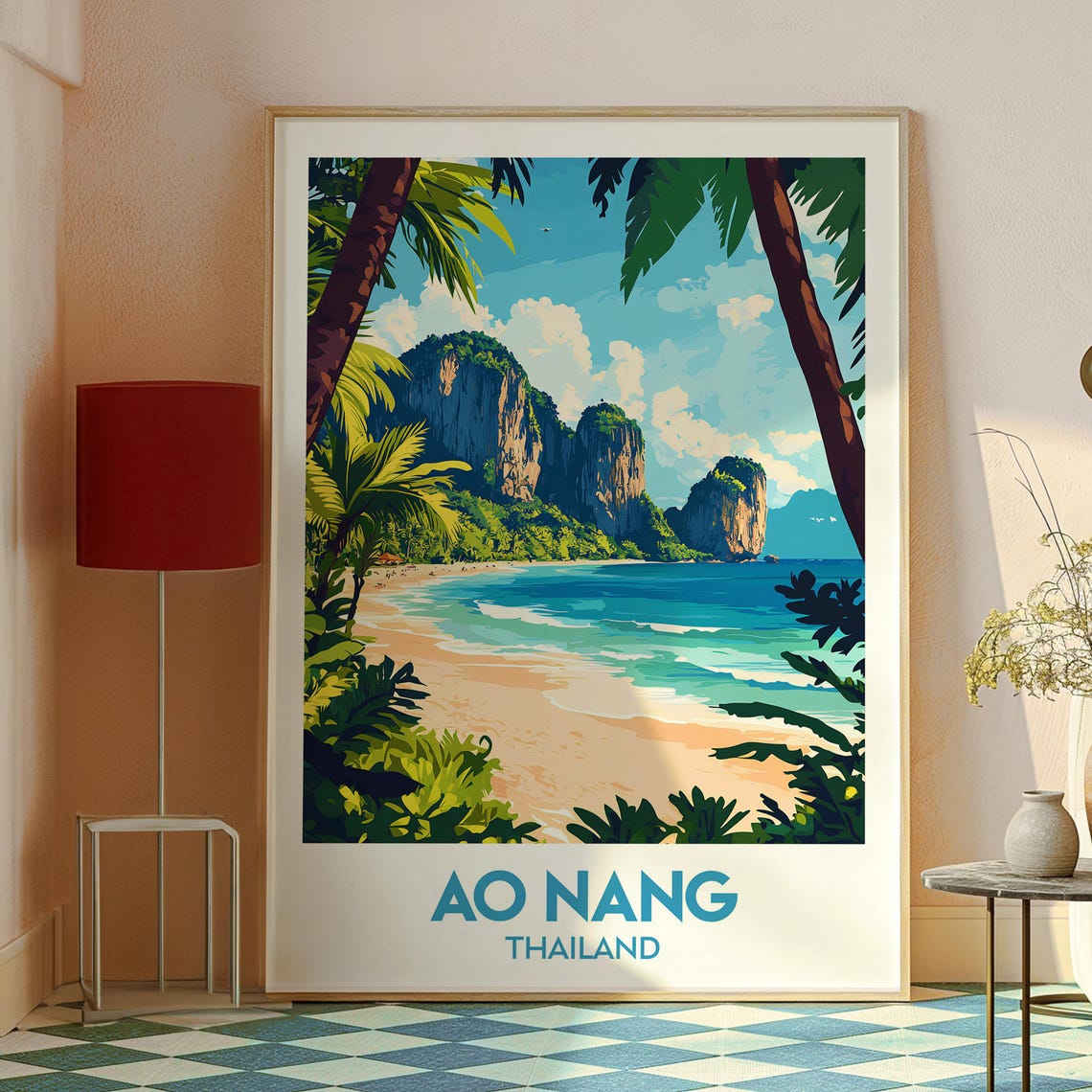 Ao Nang Thailand Beach Limestone Cliffs Tropical Bay Travel Poster - Image 2