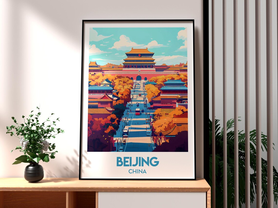 Beijing China Tiananmen Gate Imperial Palace City Travel Poster