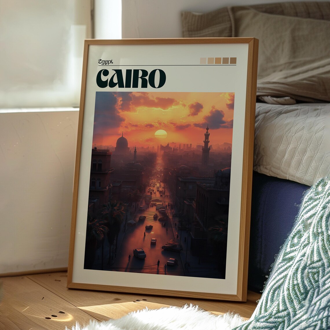 Cairo Egypt Fiery Sunset Cityscape Mosque Skyline Travel Poster - Image 3