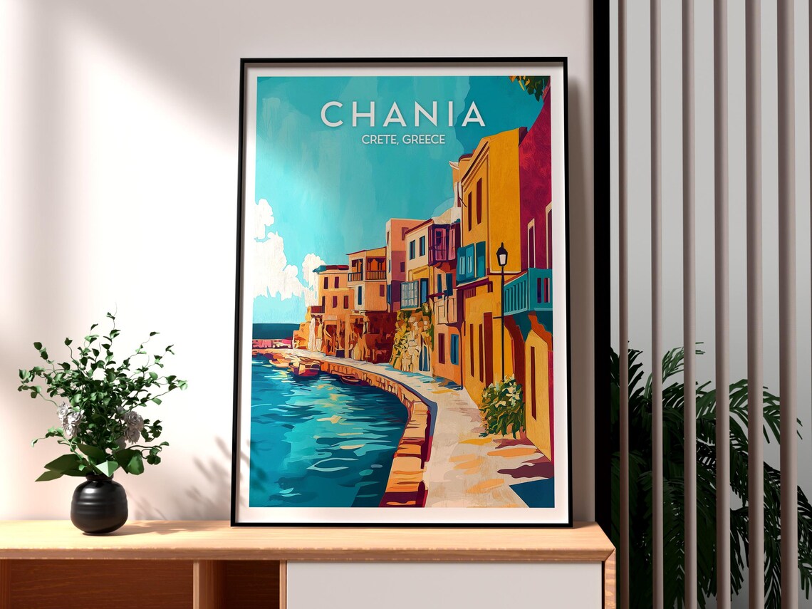 Chania Crete Greece Waterfront Harbour Old Town Seaside Travel Poster