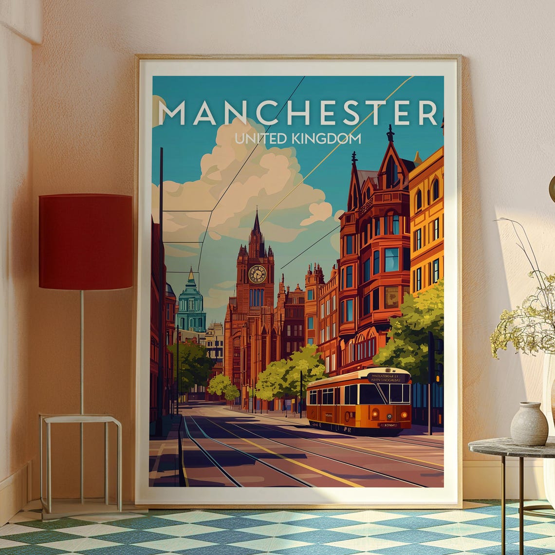 Manchester United Kingdom Tram Clock Tower Brick Travel Poster - Image 2