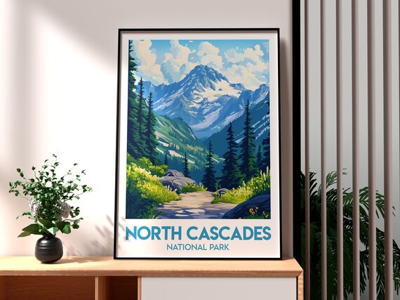 North Cascades National Park Alpine Peak Pine Forest Trail Poster