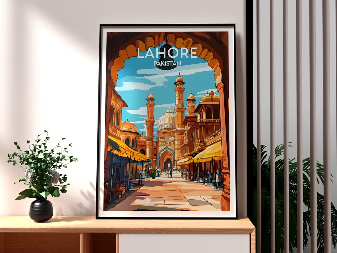 Lahore Pakistan Mosque Bazaar Street Arch View Travel Poster