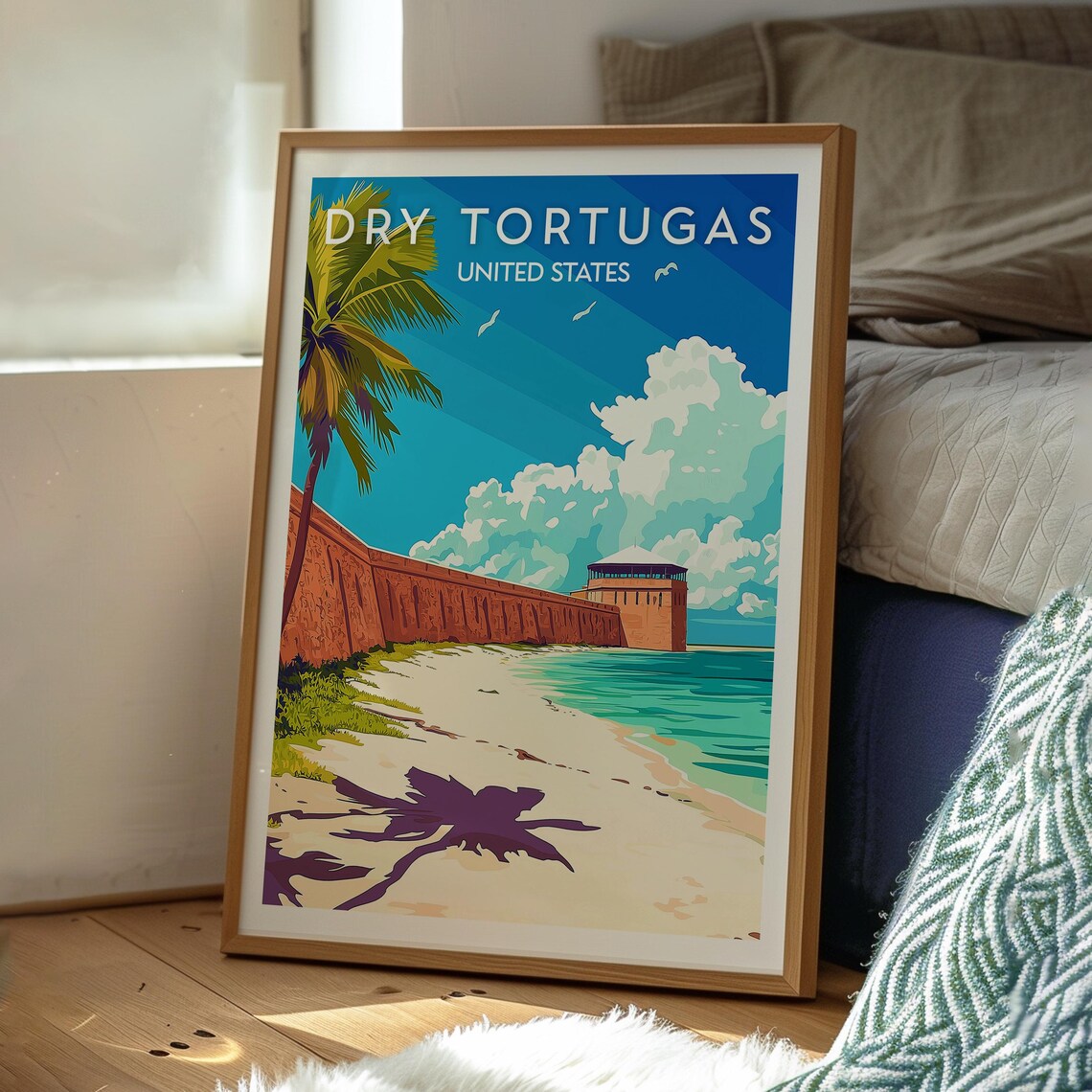 Dry Tortugas Florida Brick Fort Beach Palm Shadows Island Travel Poster - Image 3