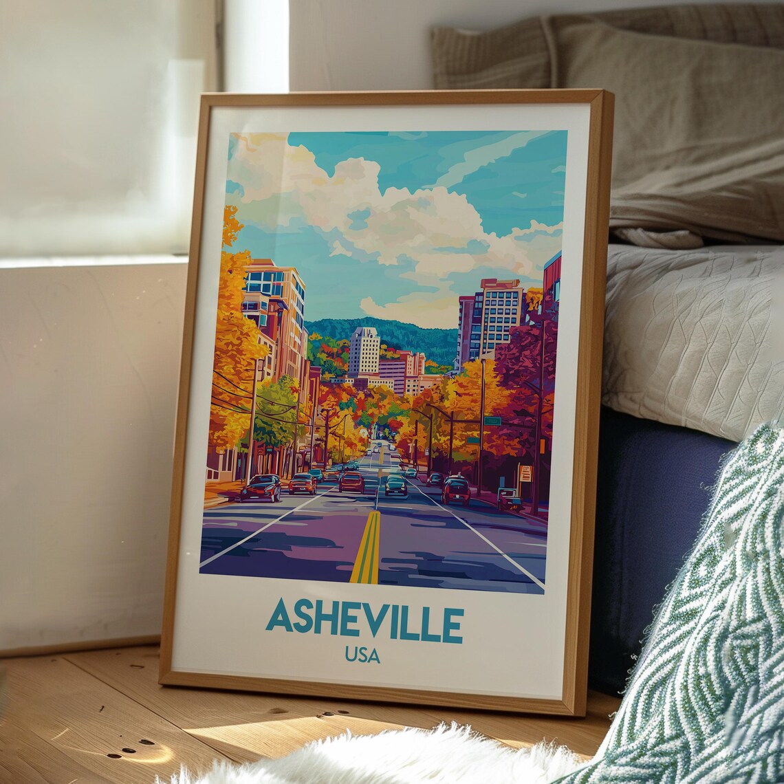 Asheville North Carolina Autumn Downtown Street Travel Poster - Image 3