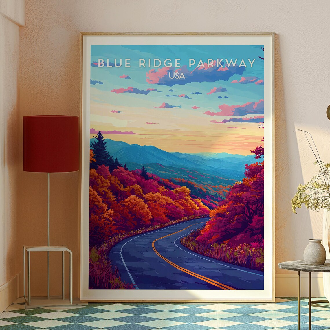 Blue Ridge Parkway USA Autumn Mountains Illustrated Travel Poster - Image 2