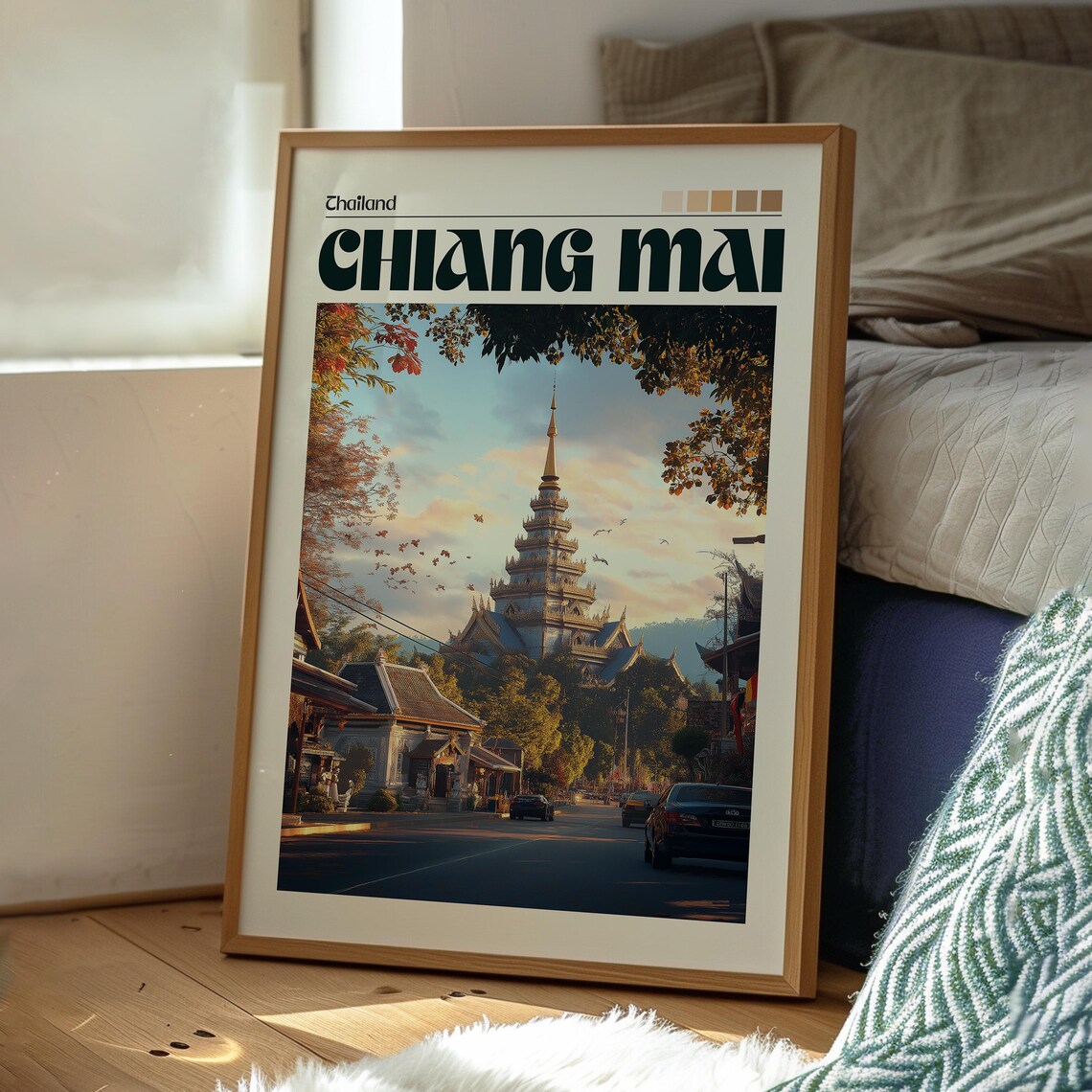 Chiang Mai Thailand Golden Temple Sunset Street Travel Poster - Image 3