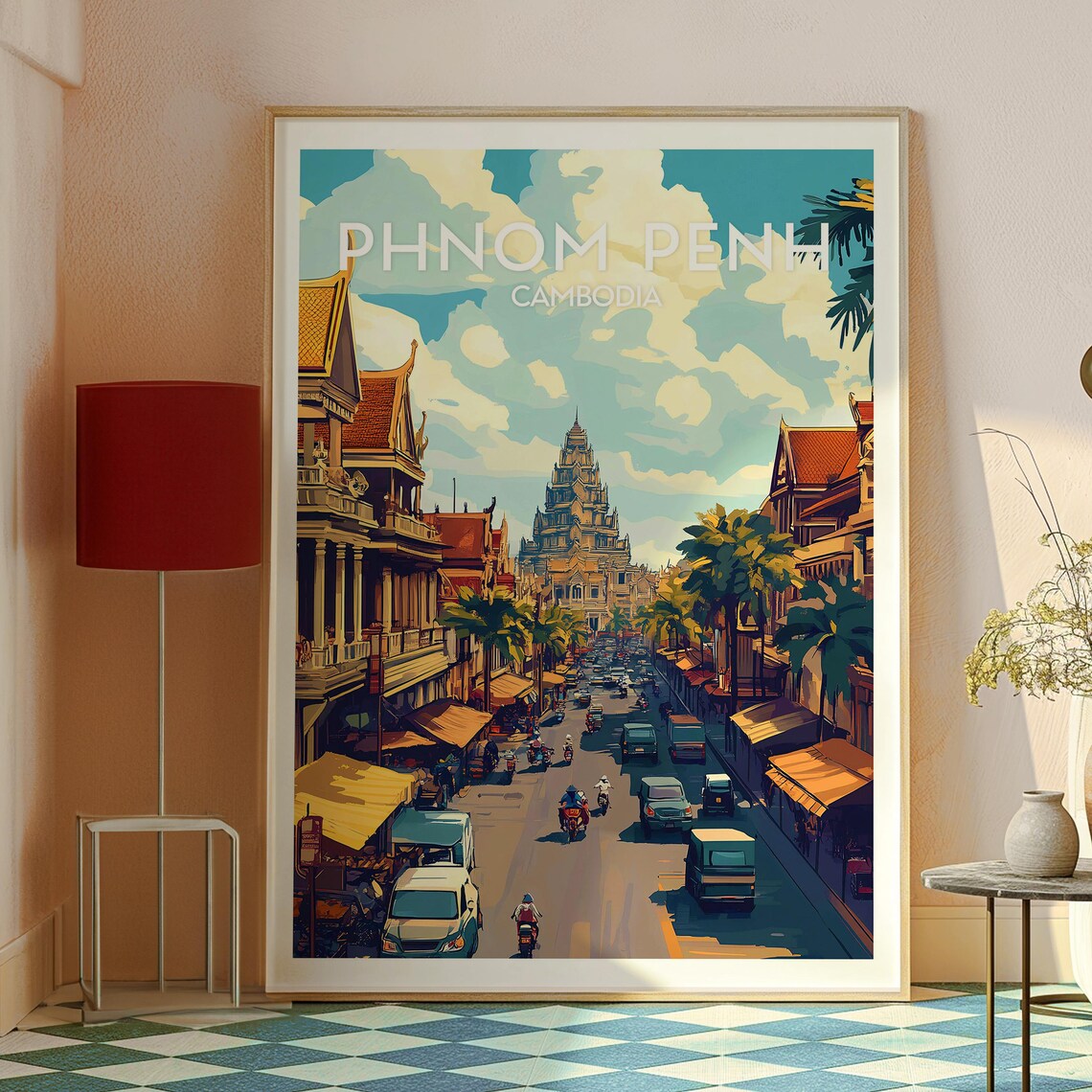 Phnom Penh Cambodia Bustling Street City Center Travel Poster - Image 2