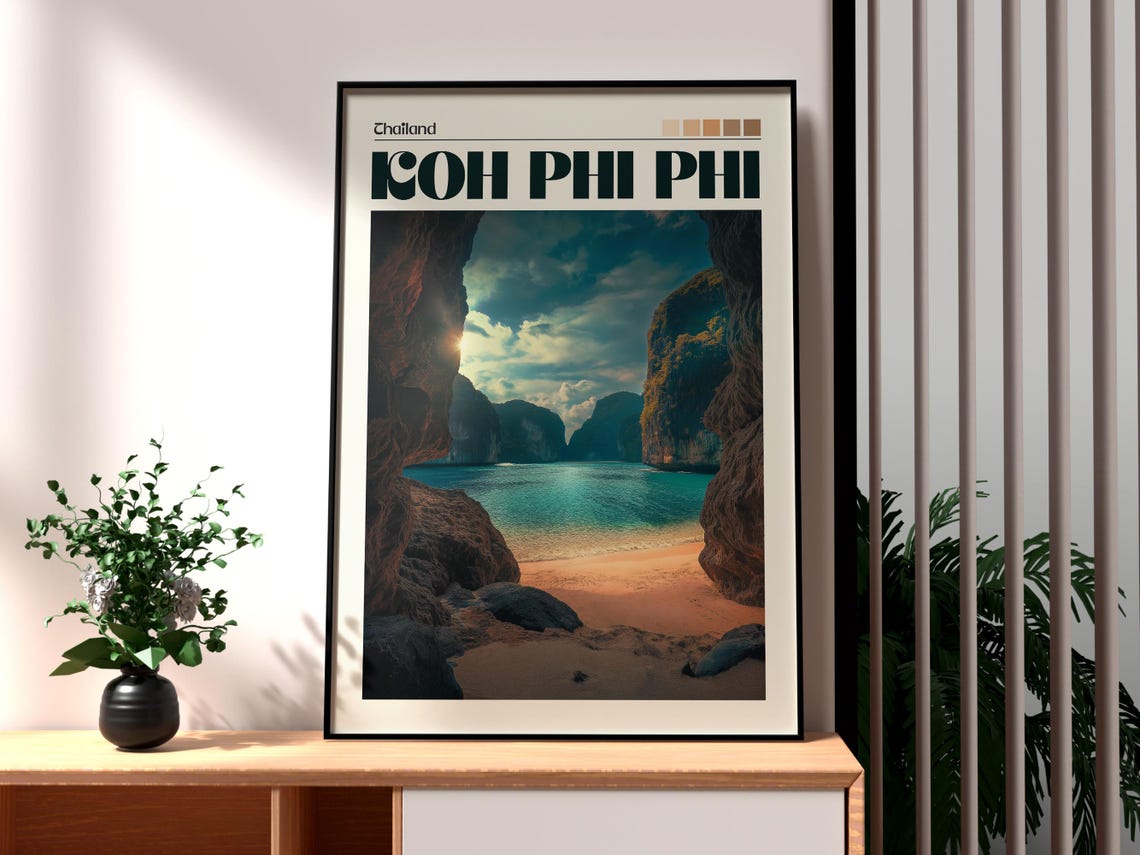Koh Phi Phi Thailand Maya Bay Lagoon Limestone Cliff Art Poster