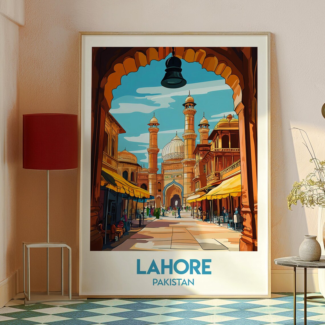 Lahore Pakistan Mosque Minarets Old City Vintage Travel Poster - Image 2