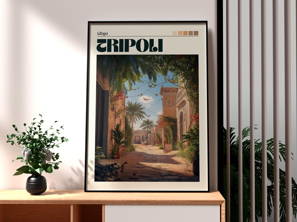 Tripoli Libya Old Town Alley Palms Bougainvillea Travel Poster