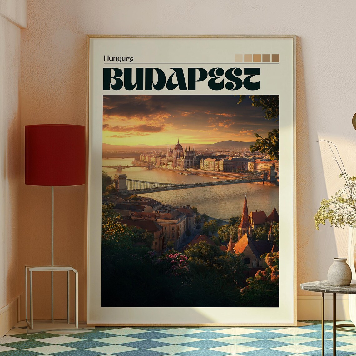 Budapest Hungary Sunset Danube Parliament Bridge Skyline Travel Poster - Image 2