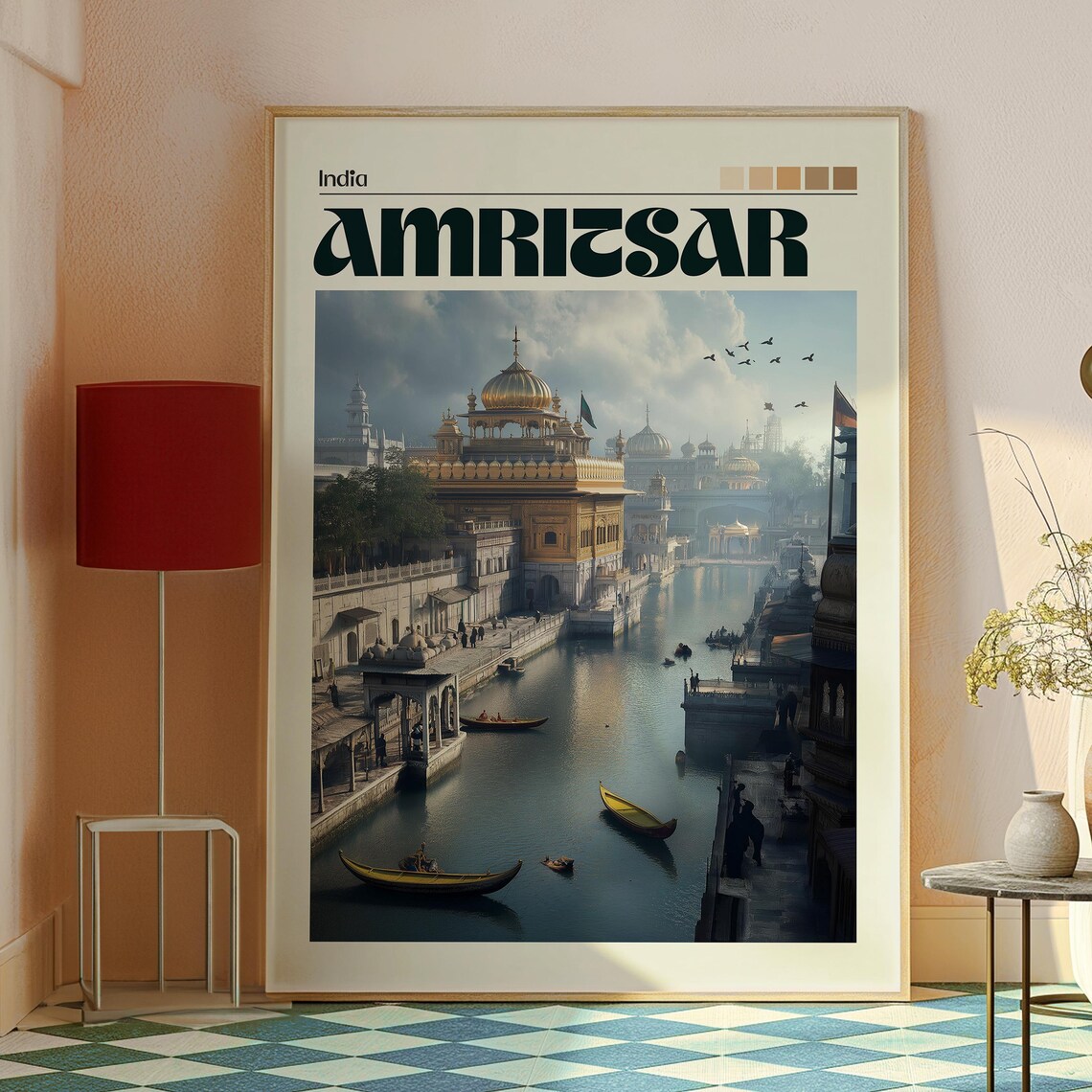Amritsar India Golden Temple Sacred Lake Vintage Travel Poster - Image 2