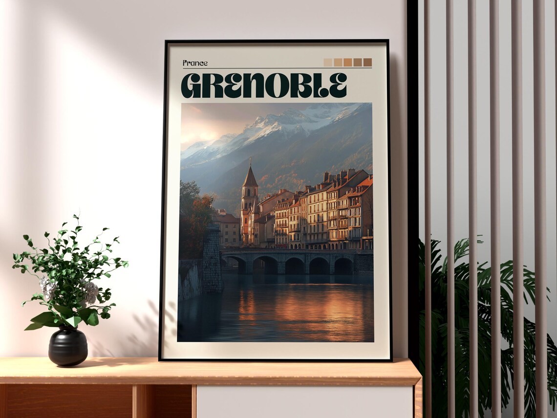 Grenoble France French Alps Mountain River View Travel Poster