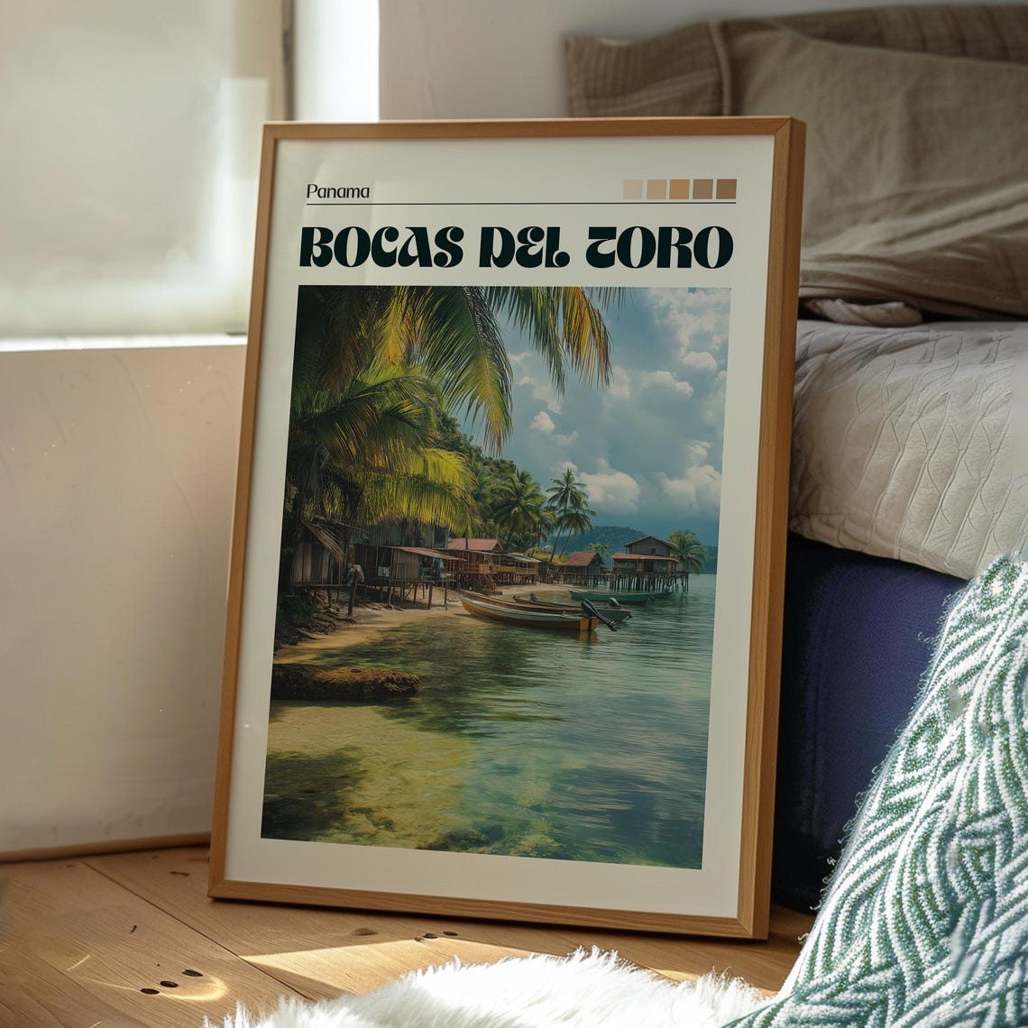 Bocas del Toro Panama Palm Beach Stilt House Bay Travel Poster - Image 3