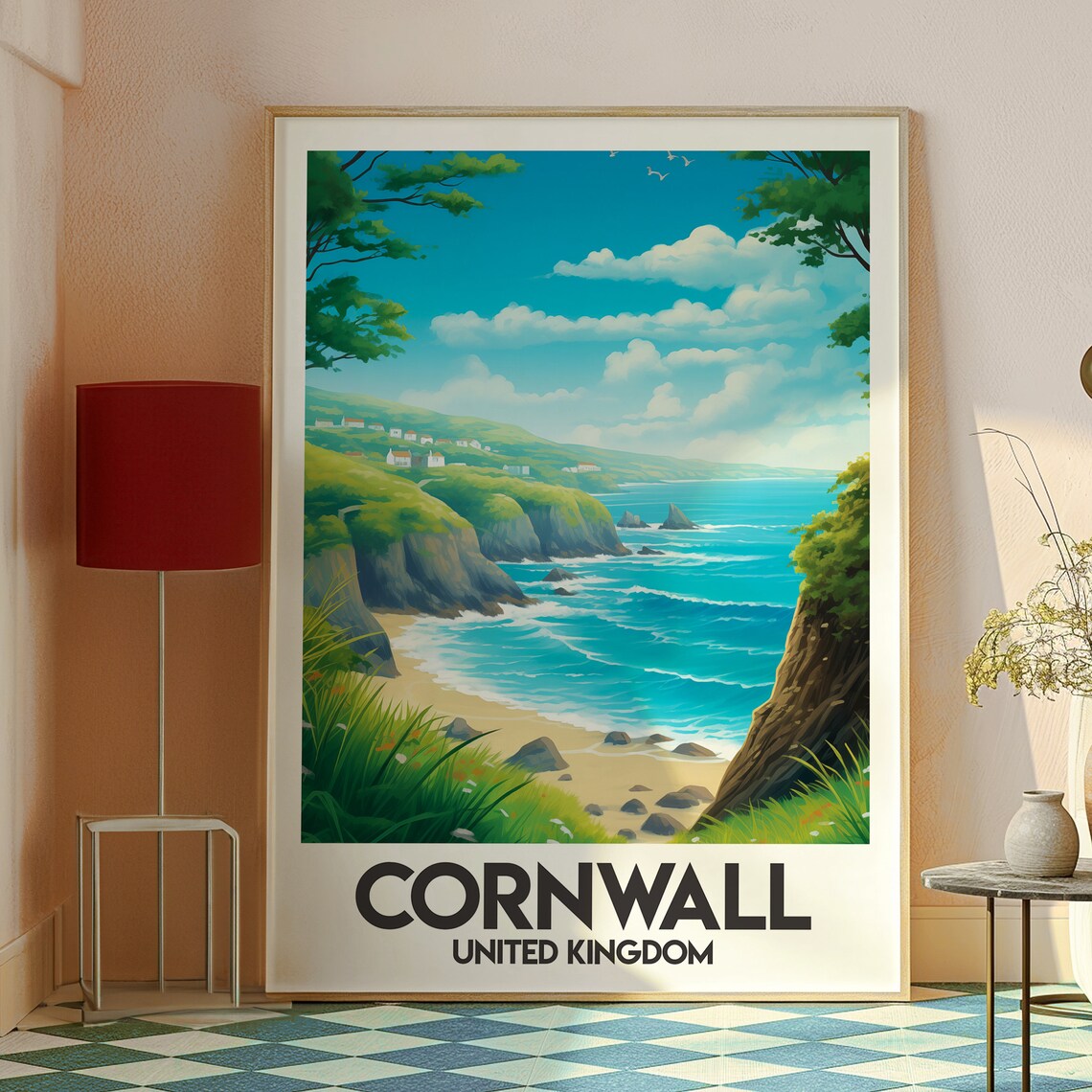 Cornwall United Kingdom Rugged Green Coastline Cove Travel Poster - Image 2
