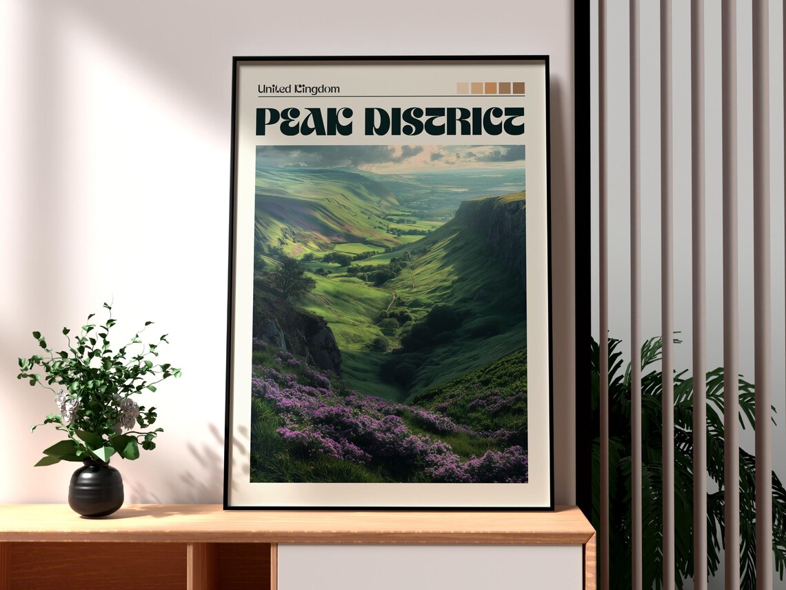 Peak District England Heather Valleys Green Dales Travel Poster