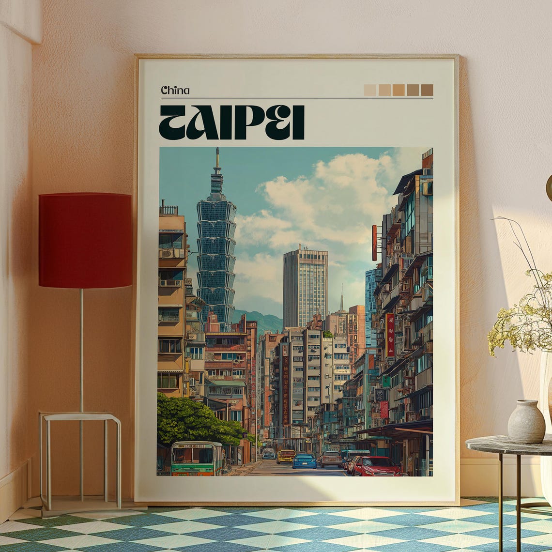 Taipei China Taipei 101 Skyscraper Skyline Retro Travel Poster - Image 2