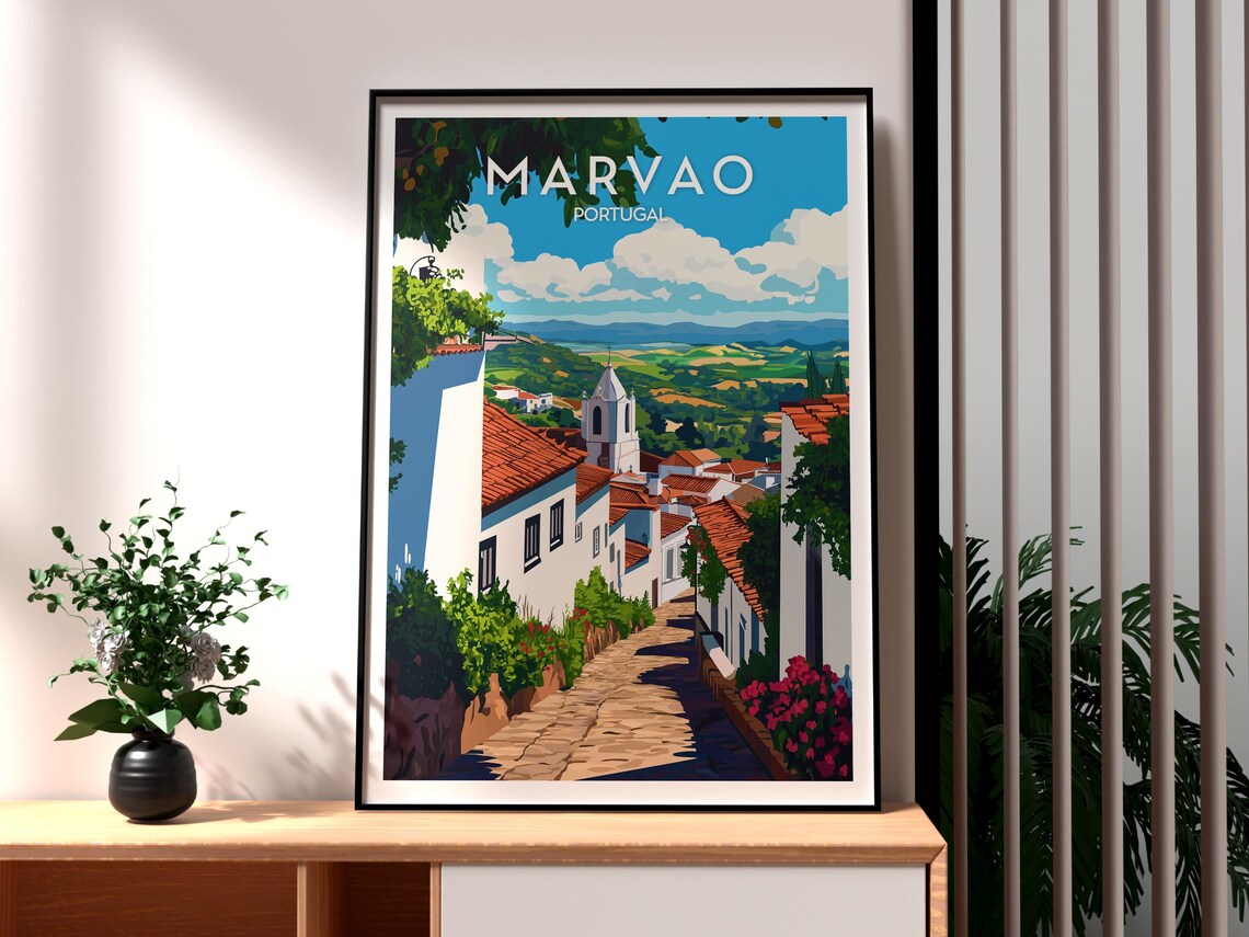 Marvao Portugal Medieval Hilltop Village Valley View Travel Poster
