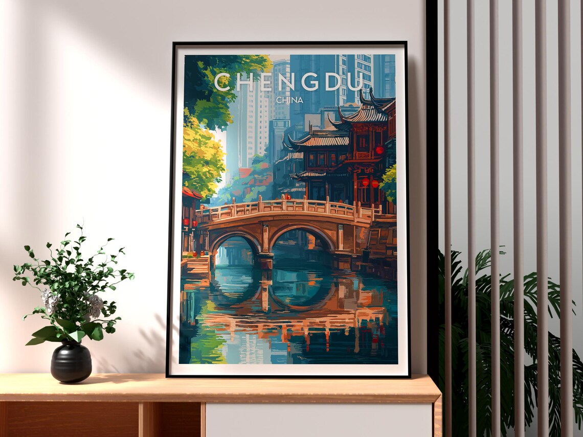 Chengdu China Arched Stone Bridge Old Town Water Canal Poster