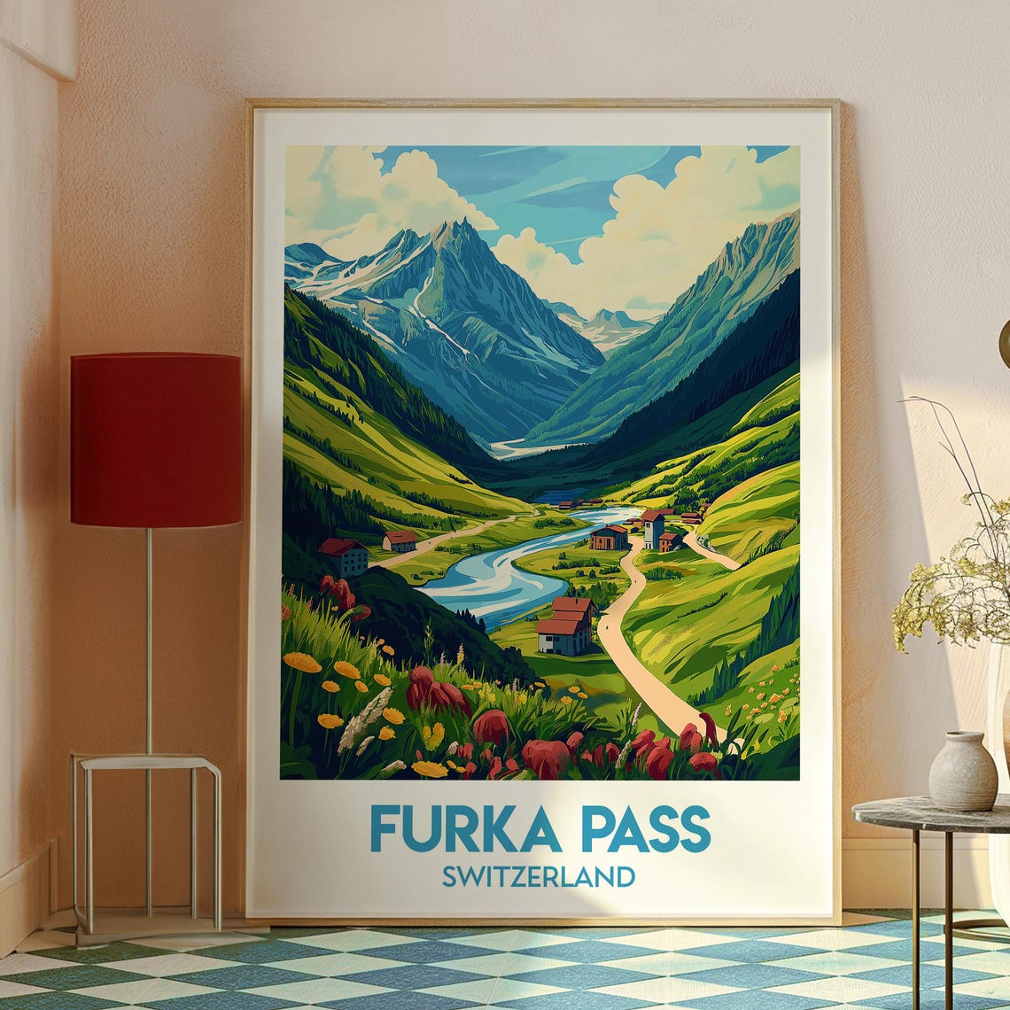 Furka Pass Switzerland Alpine Valley River Retro Travel Poster - Image 2