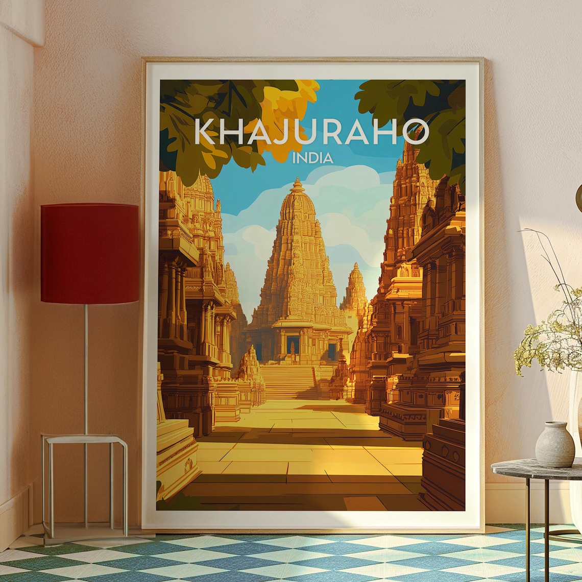 Khajuraho India Golden Temple Carved Spires Heritage Travel Poster - Image 2