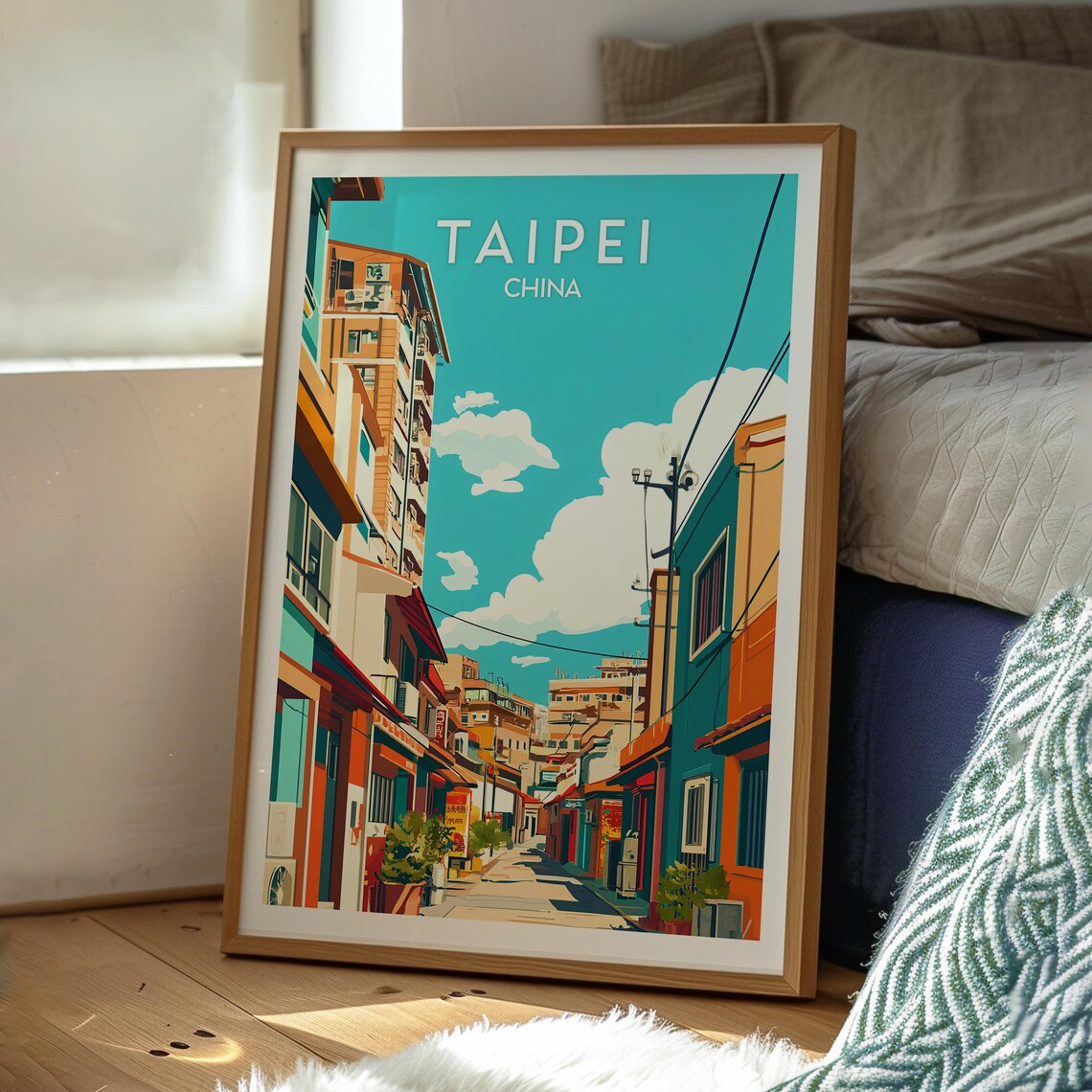 Taipei Vibrant Old Town Street Colorful Asia City Retro Travel Poster - Image 3