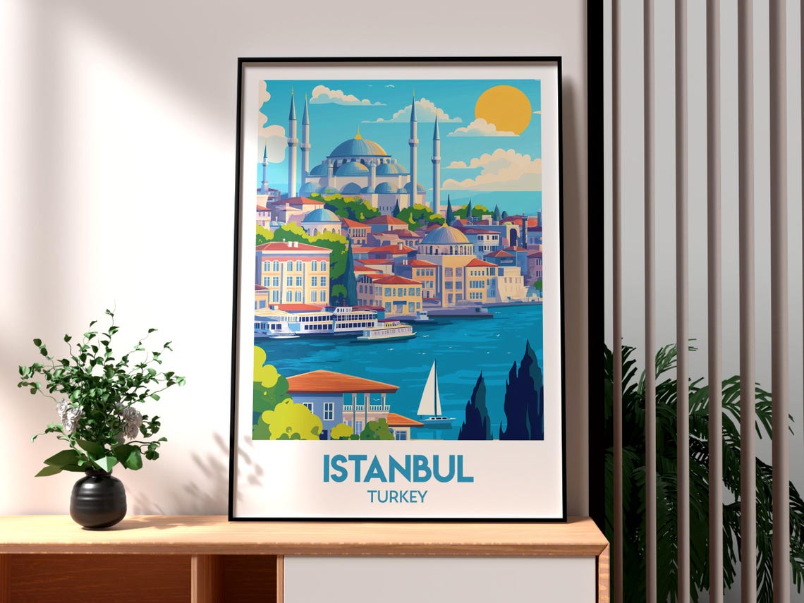 Istanbul Turkey Blue Mosque Waterfront Bosphorus Skyline Poster