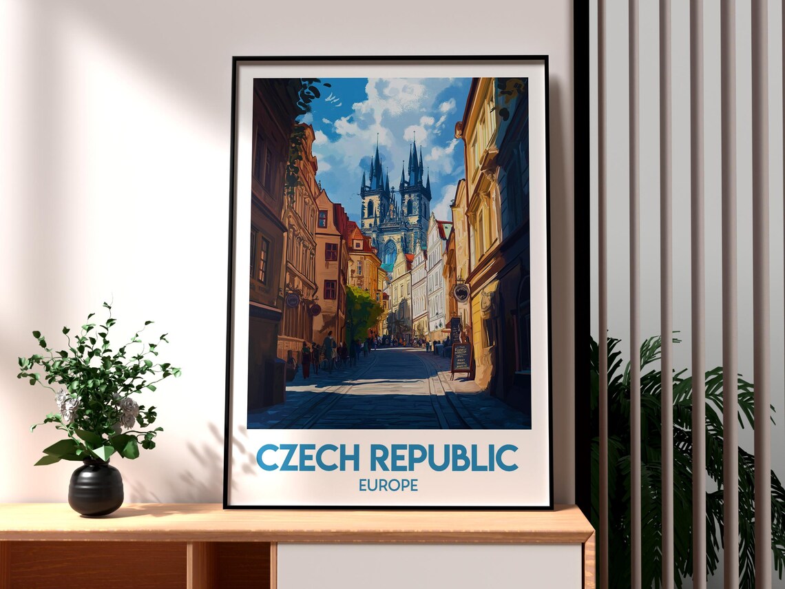 Prague Czech Republic Tyn Church Old Town Street Travel Poster